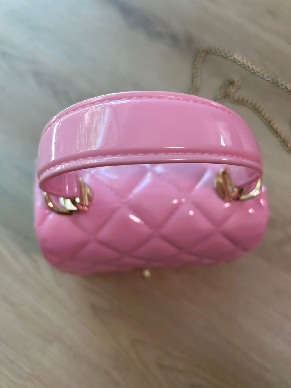 Pink Quilted Mini Jelly Crossbody Bag-Purse with Gold Chain for girls-Women - Picture 2 of 11